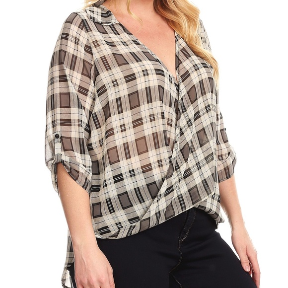 Lilian Plus Size Plaid Wrapped Tunic Top - Picture 5 of 7